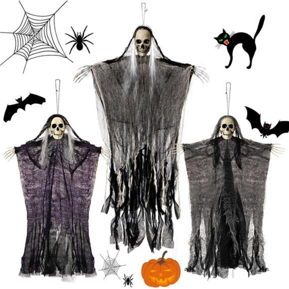 3PCS Halloween Skeleton Ghosts Decorations, Hanging Grim Reapers, Decorations - Picture 1 of 7